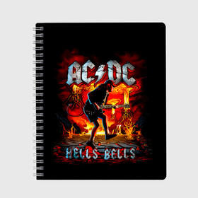 Тетрадь с принтом AC/DC HELLS BELLS в Курске, 100% бумага | 48 листов, плотность листов — 60 г/м2, плотность картонной обложки — 250 г/м2. Листы скреплены сбоку удобной пружинной спиралью. Уголки страниц и обложки скругленные. Цвет линий — светло-серый
 | ac dc | acdc | acdc ас дс | angus | back in black | highway to hell | mckinnon | you | австралийская | ангус янг | ас дс | асдс | блюз | в форме | гитара | группа | крис слэйд | метал | молния | музыка | певец | рок | рок н ролл | стиви янг