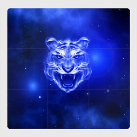 Магнитный плакат 3Х3 с принтом Космический тигр в Курске, Полимерный материал с магнитным слоем | 9 деталей размером 9*9 см | Тематика изображения на принте: cat | neon | new year | tiger | восточный гороскоп | год тигра | голова | день рождения | дикие животные | зверь | злой кот | злой тигр | кот | кошак | кошка | неоновый | новый год | огненный | оскал | подарок