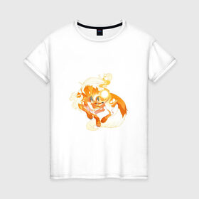 Женская футболка хлопок с принтом Солнечный волк в Курске, 100% хлопок | прямой крой, круглый вырез горловины, длина до линии бедер, слегка спущенное плечо | арт | волк | искра | огонь | рисунок | солнечный зверь | солнце | фантастический зверь | фантастическое животное