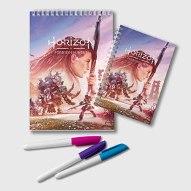 Блокнот с принтом Элой Horizon Forbidden West DE в Курске, 100% бумага | 48 листов, плотность листов — 60 г/м2, плотность картонной обложки — 250 г/м2. Листы скреплены удобной пружинной спиралью. Цвет линий — светло-серый
 | Тематика изображения на принте: aloy | bow | dinosaur | games | horizon forbidden west | hunt | nextgen | playstation 5 | ps5 | robot | zero dawn | горизонт | динозавр | запретный запад | игры | лук | некстген | нулевой рассвет | охота | плейстейшен 5 | пс5 | робот | элой