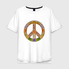 Мужская футболка хлопок Oversize с принтом PEACE | FLOWERS (Z) в Курске, 100% хлопок | свободный крой, круглый ворот, “спинка” длиннее передней части | Тематика изображения на принте: bloom | blossom | floret | flowers | hippies | peace | знак | любовь | мир | символ | хиппи | цветы