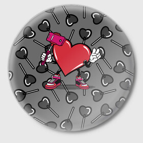 Значок с принтом Сердечко сэлфи в Курске,  металл | круглая форма, металлическая застежка в виде булавки | peace | selfi | мир | сердечко | сердце | сэлфи | фотка