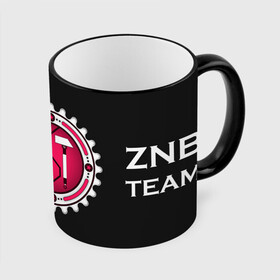 Кружка с полной запечаткой с принтом ZNB-Team в Курске, керамика | ёмкость 330 мл | flat design | znb | звезда | розовая | серп молот | текст | черный | шестерёнка