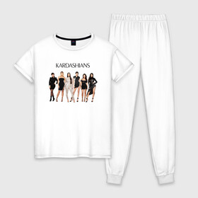 Женская пижама хлопок с принтом Семья Кардашьян / Дженнер в Курске, 100% хлопок | брюки и футболка прямого кроя, без карманов, на брюках мягкая резинка на поясе и по низу штанин | kendall jenner | khloe kardashian | kim kardashian | kortney kardashian | kylie jenner | девушки | знаменитости | кайли дженнер | кендал дженнер | ким кардашьян | ким кардашян | кортни кардашьян | люди | модели | фотомодели | хлои ка