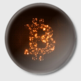 Значок с принтом СВЕТЯЩИЙСЯ BITCOIN в Курске,  металл | круглая форма, металлическая застежка в виде булавки | Тематика изображения на принте: bitcoin | btc | coin | биткоин | биткойн | валюта | деньги | криптовалюта | монета | платёжная система | технология
