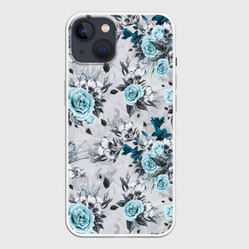 Чехол для iPhone 13 с принтом Синие розы в Курске,  |  | букет | винтаж | для девочек | для девушек | паттерн | розы | цветочный фон | цветы
