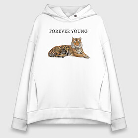 Женское худи Oversize хлопок с принтом Forever young  в Курске, френч-терри — 70% хлопок, 30% полиэстер. Мягкий теплый начес внутри —100% хлопок | боковые карманы, эластичные манжеты и нижняя кромка, капюшон на магнитной кнопке | forever young | вечно | молодой | молодость