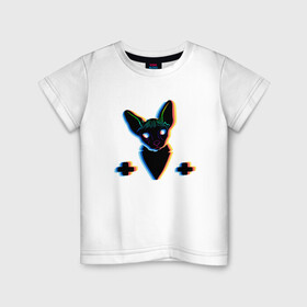 Детская футболка хлопок с принтом Glitch Neco в Курске, 100% хлопок | круглый вырез горловины, полуприлегающий силуэт, длина до линии бедер | 3d zoom | focus | оптическая иллюзия | псевдо 3d | раздвоение | стереоскопический эффект