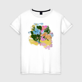 Женская футболка хлопок с принтом Цветы акварель в Курске, 100% хлопок | прямой крой, круглый вырез горловины, длина до линии бедер, слегка спущенное плечо | flowers | watercolors | акварель | краски | лилия | цветы