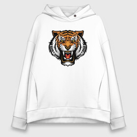 Женское худи Oversize хлопок с принтом Angry Tiger в Курске, френч-терри — 70% хлопок, 30% полиэстер. Мягкий теплый начес внутри —100% хлопок | боковые карманы, эластичные манжеты и нижняя кромка, капюшон на магнитной кнопке | 2022 | animal | cat | lion | tiger | год тигра | животные | зубы | кот | кошка | лев | охотник | полосатый | природа | тигр | тигренок | тигрица | хищник