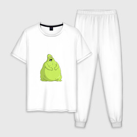 Мужская пижама хлопок с принтом Гомер зеленый шар в Курске, 100% хлопок | брюки и футболка прямого кроя, без карманов, на брюках мягкая резинка на поясе и по низу штанин
 | гомер симпсон | зеленый слизень | хэллоуин