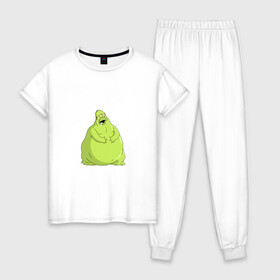 Женская пижама хлопок с принтом Гомер зеленый шар в Курске, 100% хлопок | брюки и футболка прямого кроя, без карманов, на брюках мягкая резинка на поясе и по низу штанин | гомер симпсон | зеленый слизень | хэллоуин