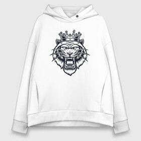 Женское худи Oversize хлопок с принтом King Tiger в Курске, френч-терри — 70% хлопок, 30% полиэстер. Мягкий теплый начес внутри —100% хлопок | боковые карманы, эластичные манжеты и нижняя кромка, капюшон на магнитной кнопке | 2022 | animal | cat | king | lion | tiger | год тигра | животные | зверь | зубы | король | кот | кошка | лев | охотник | полосатый | природа | тигр | тигренок | тигрица | хищник | царь