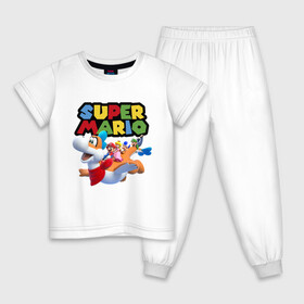 Детская пижама хлопок с принтом Super Mario убойная компания в Курске, 100% хлопок |  брюки и футболка прямого кроя, без карманов, на брюках мягкая резинка на поясе и по низу штанин
 | company | dinosaur | flight | luigi | mushroom | nintendo | party | super mario | video game | вечеринка | видеоигра | гриб | динозавр | йоши | компания | луиджи | нинтендо | полёт | супер марио