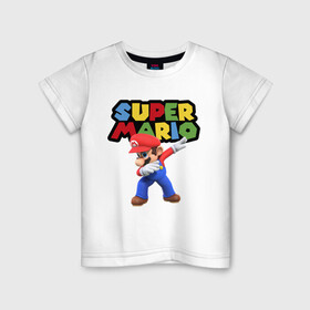 Детская футболка хлопок с принтом Super Mario Dab в Курске, 100% хлопок | круглый вырез горловины, полуприлегающий силуэт, длина до линии бедер | Тематика изображения на принте: dab | game | hype | nintendo | super mario | герой | игра | марио | нинтендо | хайп