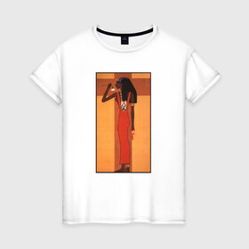 Женская футболка хлопок с принтом Древняя Египтянка в Курске, 100% хлопок | прямой крой, круглый вырез горловины, длина до линии бедер, слегка спущенное плечо | арт | винтаж | гравюра | египет | история | рисунок | фараон