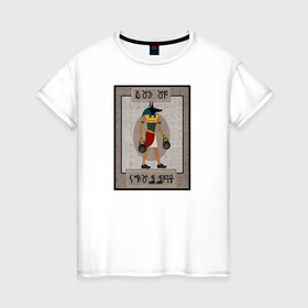 Женская футболка хлопок с принтом Бог кроссфита. Анубис в Курске, 100% хлопок | прямой крой, круглый вырез горловины, длина до линии бедер, слегка спущенное плечо | анубис | гири | древний египет | кроссфит | спорт | фитнес