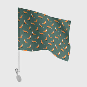 Флаг для автомобиля с принтом Лисы паттерн в Курске, 100% полиэстер | Размер: 30*21 см | животные | звери | зеленый цвет | лесные животные | лиса | лисы | оранжевый | паттерн | рыжий