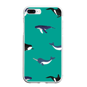 Чехол для iPhone 7Plus/8 Plus матовый с принтом Нарвал, киты, касатка паттерн в Курске, Силикон | Область печати: задняя сторона чехла, без боковых панелей | изумрудно зеленый цвет | касатки | киты | морская фауна | морские животные | морские жители | нарвал | океан | паттерн
