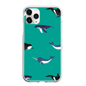 Чехол для iPhone 11 Pro Max матовый с принтом Нарвал, киты, касатка паттерн в Курске, Силикон |  | изумрудно зеленый цвет | касатки | киты | морская фауна | морские животные | морские жители | нарвал | океан | паттерн