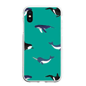 Чехол для iPhone XS Max матовый с принтом Нарвал, киты, касатка паттерн в Курске, Силикон | Область печати: задняя сторона чехла, без боковых панелей | изумрудно зеленый цвет | касатки | киты | морская фауна | морские животные | морские жители | нарвал | океан | паттерн
