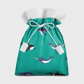 Подарочный 3D мешок с принтом Нарвал, киты, касатка паттерн в Курске, 100% полиэстер | Размер: 29*39 см | изумрудно зеленый цвет | касатки | киты | морская фауна | морские животные | морские жители | нарвал | океан | паттерн