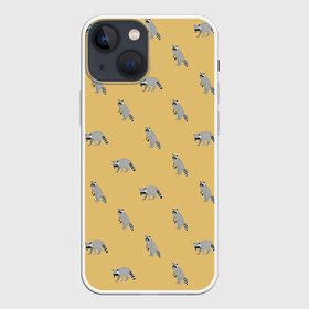 Чехол для iPhone 13 mini с принтом Еноты паттерн в Курске,  |  | pattern | raccoons | еноты | забавные животные | звери | кремовый | охра | охристый | паттерн | песочный цвет | светло желтый