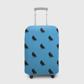 Чехол для чемодана 3D с принтом Вороны паттерн в Курске, 86% полиэфир, 14% спандекс | двустороннее нанесение принта, прорези для ручек и колес | вороны | городская птица | паттерн | птицы | силуэт | синий цвет | черный ворон