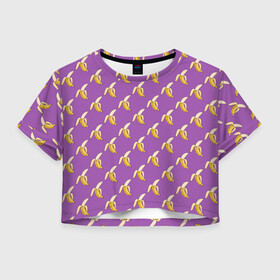 Женская футболка Crop-top 3D с принтом Бананы на лиловом паттерн в Курске, 100% полиэстер | круглая горловина, длина футболки до линии талии, рукава с отворотами | бананы | еда | лиловый | паттерн | сиреневый цвет | тропические фрукты | фиолетовый | фрукты