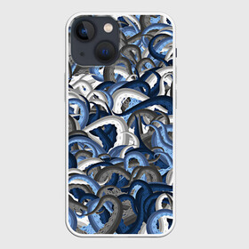 Чехол для iPhone 13 mini с принтом Синий камуфляж с щупальцами в Курске,  |  | камуфляж | ктулху | милитари | море | морской | осьминог | рыбак | щупальца