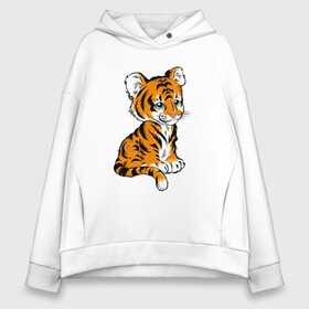 Женское худи Oversize хлопок с принтом Little Tiger в Курске, френч-терри — 70% хлопок, 30% полиэстер. Мягкий теплый начес внутри —100% хлопок | боковые карманы, эластичные манжеты и нижняя кромка, капюшон на магнитной кнопке | 2022 | animal | cat | lion | tiger | год тигра | животные | зверь | зубы | кот | кошка | лев | охотник | полосатый | природа | тигр | тигренок | тигрица | хищник