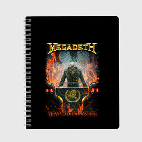 Тетрадь с принтом Megadeth в Курске, 100% бумага | 48 листов, плотность листов — 60 г/м2, плотность картонной обложки — 250 г/м2. Листы скреплены сбоку удобной пружинной спиралью. Уголки страниц и обложки скругленные. Цвет линий — светло-серый
 | megadeth | metal | trash metal | группы | метал | музыка | рок | треш метал