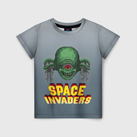 Детская футболка 3D с принтом Space Invaders | Old game (Z) в Курске, 100% гипоаллергенный полиэфир | прямой крой, круглый вырез горловины, длина до линии бедер, чуть спущенное плечо, ткань немного тянется | dendy | invaders | nintendo | shootem up | space invaders | денди | захватчики | космические захватчики | су имбэ | чужаки