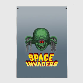 Постер с принтом Space Invaders | Old game (Z) в Курске, 100% бумага
 | бумага, плотность 150 мг. Матовая, но за счет высокого коэффициента гладкости имеет небольшой блеск и дает на свету блики, но в отличии от глянцевой бумаги не покрыта лаком | dendy | invaders | nintendo | shootem up | space invaders | денди | захватчики | космические захватчики | су имбэ | чужаки