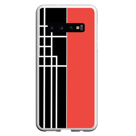 Чехол для Samsung Galaxy S10 с принтом Черный и коралловый арт деко в Курске, Силикон | Область печати: задняя сторона чехла, без боковых панелей | абстрактный | арт | арт деко | белые полосы | геометрический | модный | молодежный | полосы | современный | черный и коралловый