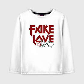 Детский лонгслив хлопок с принтом Fake Love в Курске, 100% хлопок | круглый вырез горловины, полуприлегающий силуэт, длина до линии бедер | fake | иллюстрация | любовь | наигранная любовь | роза | цветок