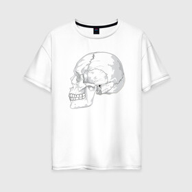 Женская футболка хлопок Oversize с принтом Череп в Курске, 100% хлопок | свободный крой, круглый ворот, спущенный рукав, длина до линии бедер
 | анатомия | зубы | иллюстрация | рисунок | части тела | череп