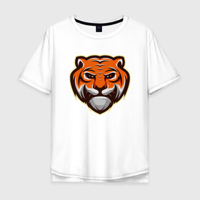 Мужская футболка хлопок Oversize с принтом Мудрый Тигр в Курске, 100% хлопок | свободный крой, круглый ворот, “спинка” длиннее передней части | 2022 | animal | cat | lion | tiger | год тигра | животные | зверь | зубы | кот | кошка | лев | охотник | полосатый | природа | тигр | тигренок | тигрица | хищник