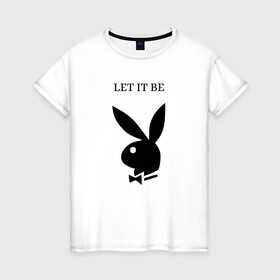 Женская футболка хлопок с принтом Кролик  в Курске, 100% хлопок | прямой крой, круглый вырез горловины, длина до линии бедер, слегка спущенное плечо | be | rabbit | бабочка . let | кролик | черный