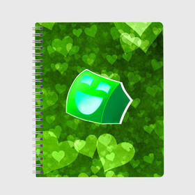 Тетрадь с принтом Geometry Dash | Green Love (Z) в Курске, 100% бумага | 48 листов, плотность листов — 60 г/м2, плотность картонной обложки — 250 г/м2. Листы скреплены сбоку удобной пружинной спиралью. Уголки страниц и обложки скругленные. Цвет линий — светло-серый
 | Тематика изображения на принте: 2d | arcade | game | geometry dash | meltdown | robtop | аркада | геометри даш | геометрическая черточка | геометрический тире | раннер