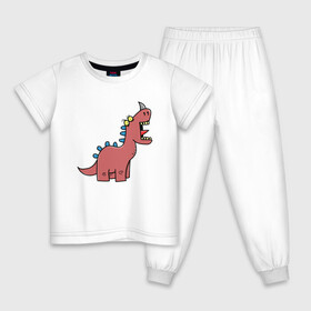 Детская пижама хлопок с принтом Кричащий динозавр в Курске, 100% хлопок |  брюки и футболка прямого кроя, без карманов, на брюках мягкая резинка на поясе и по низу штанин
 | агрессия | динозавр | зверь | злой | кричит | рисунок