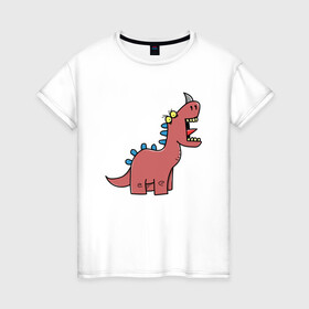 Женская футболка хлопок с принтом Кричащий динозавр в Курске, 100% хлопок | прямой крой, круглый вырез горловины, длина до линии бедер, слегка спущенное плечо | агрессия | динозавр | зверь | злой | кричит | рисунок
