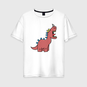 Женская футболка хлопок Oversize с принтом Кричащий динозавр в Курске, 100% хлопок | свободный крой, круглый ворот, спущенный рукав, длина до линии бедер
 | агрессия | динозавр | зверь | злой | кричит | рисунок