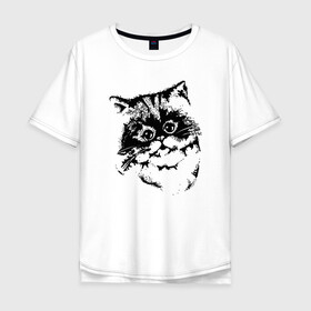 Мужская футболка хлопок Oversize с принтом Котенок в Курске, 100% хлопок | свободный крой, круглый ворот, “спинка” длиннее передней части | cat | cat art | животные | звери | кот | котенок | котик | коты | кошка | черно белый