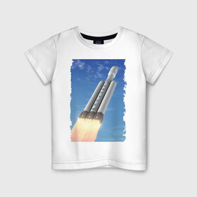 Детская футболка хлопок с принтом Cтарт ракеты Space X в Курске, 100% хлопок | круглый вырез горловины, полуприлегающий силуэт, длина до линии бедер | Тематика изображения на принте: cloud | cosmos | flight | revolution | sky | space x | космос | небо | облака | революция