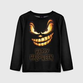 Детский лонгслив 3D с принтом Happy Halloween в Курске, 100% полиэстер | длинные рукава, круглый вырез горловины, полуприлегающий силуэт
 | halloween | holiday | pumpkin | samayn | vampire | zombie | вампир | ведьма | вечеринка | день всех святых | зомби | карнавал | маскарад | мертвец | оборотень | привидение | самайн | светильник джека | страшный джек | труп