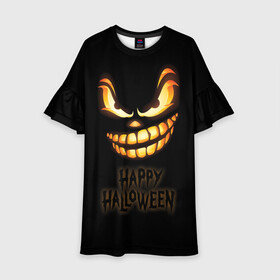 Детское платье 3D с принтом Happy Halloween в Курске, 100% полиэстер | прямой силуэт, чуть расширенный к низу. Круглая горловина, на рукавах — воланы | halloween | holiday | pumpkin | samayn | vampire | zombie | вампир | ведьма | вечеринка | день всех святых | зомби | карнавал | маскарад | мертвец | оборотень | привидение | самайн | светильник джека | страшный джек | труп