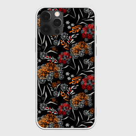 Чехол для iPhone 12 Pro с принтом Цветочный модный узор  в Курске, силикон | область печати: задняя сторона чехла, без боковых панелей | красный и желтый | листья | осенние листья | осенний | темный | укроп | цветочный узор | цветы | черный