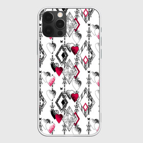 Чехол для iPhone 12 Pro с принтом Абстрактный современный узор  в Курске, силикон | область печати: задняя сторона чехла, без боковых панелей | абстрактный | ажурный | бабочки | винтажный | красное сердце | лоскуты | любовь | пэчворк | ретро | сердце | современный | черный и белый