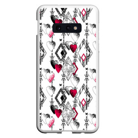 Чехол для Samsung S10E с принтом Абстрактный современный узор  в Курске, Силикон | Область печати: задняя сторона чехла, без боковых панелей | абстрактный | ажурный | бабочки | винтажный | красное сердце | лоскуты | любовь | пэчворк | ретро | сердце | современный | черный и белый
